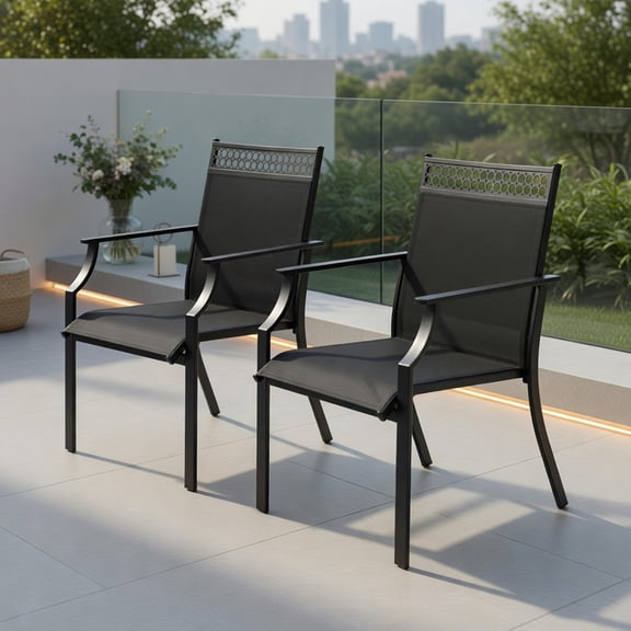 GVN Outdoor Kitchen Chair, Dinner Chairs,Patio Chairs Set of 2 with All Weather Breathable Fabric-Black