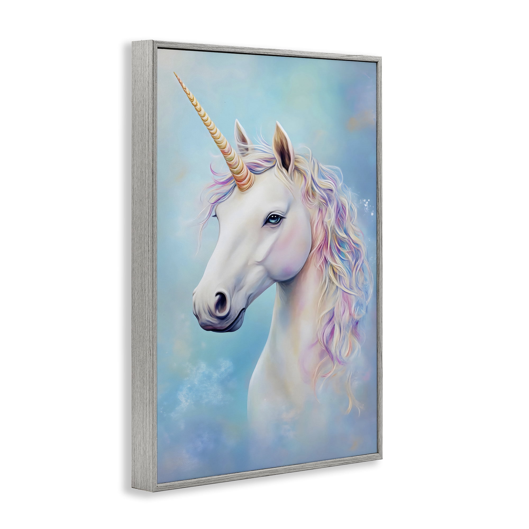 Stupell Industries White Unicorn on Blue Gray Framed Giclee Art, design by Creative Studio