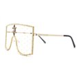 thumbnail image 3 of Womens Rhinestone Shield Lace Mesh Lens Luxury Metal Rim Sunglasses All Gold, 3 of 4