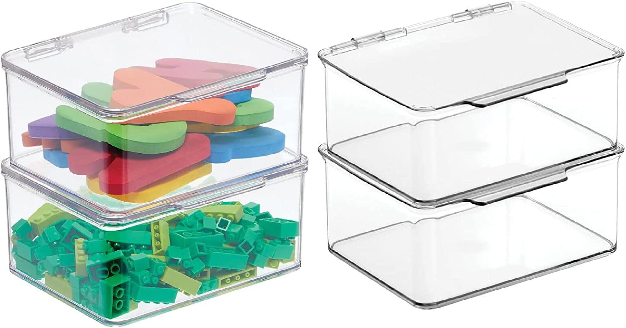 Yishyfier Plastic Storage Baskets Bins Boxes With Lids,Organizing Container  White Storage Organizer Bins For Shelves Drawers Desktop Playroom