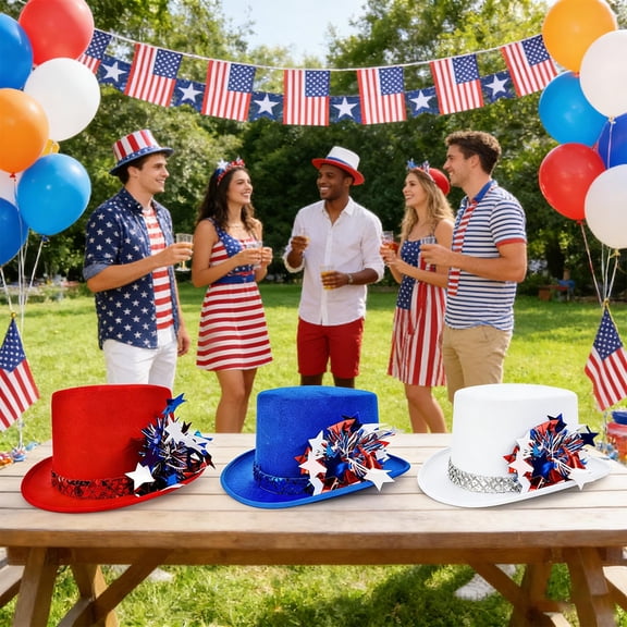 LEFXSMR 4th of July Top Hat, Independence Day Themed Cap, Holiday Fascinators Hats for Women Patriotic Decorations