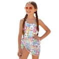 thumbnail image 2 of SEANATIVE Swimsuits for Teen Girls One Piece Bathing Suit See Through Short Skirt Cover Ups Cut Out Back Beachwear for Surfing Water Park, Size 7-8, Rabbit Colorful Easter Egg Floral, 2 of 7