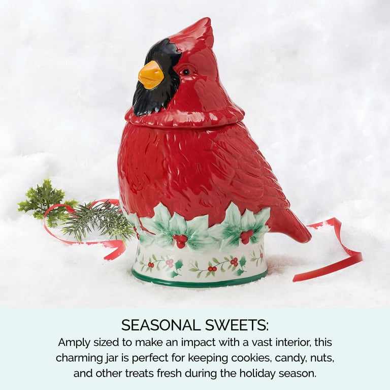 Pfaltzgraff Winterberry Cardinal Christmas Cookie Jar, Dolomite