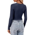 thumbnail image 3 of LANGWYQU Pure Color Women Long Sleeved Slim Fit Crop Shirt, 3 of 4