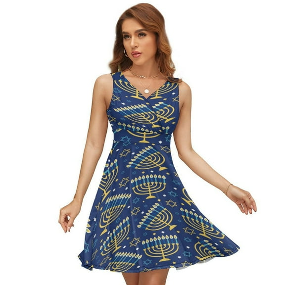 Hanukkah Menorah Seamless Pattern Sundress Sleeveless Dress Summer Women Clothes Dress for Women Dresses