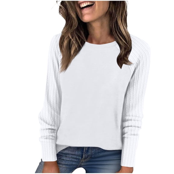 biudgviw Womens Long Sleeve Tops Crew Neck Comfy Trendy Lightweight Knit Shirts Pullover Casual Solid Color Travel Vacation Clothes