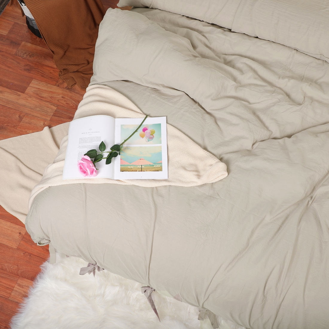 Unique Bargains Washed Cotton Duvet Cover Pillowcase Bedding Set Queen Tan