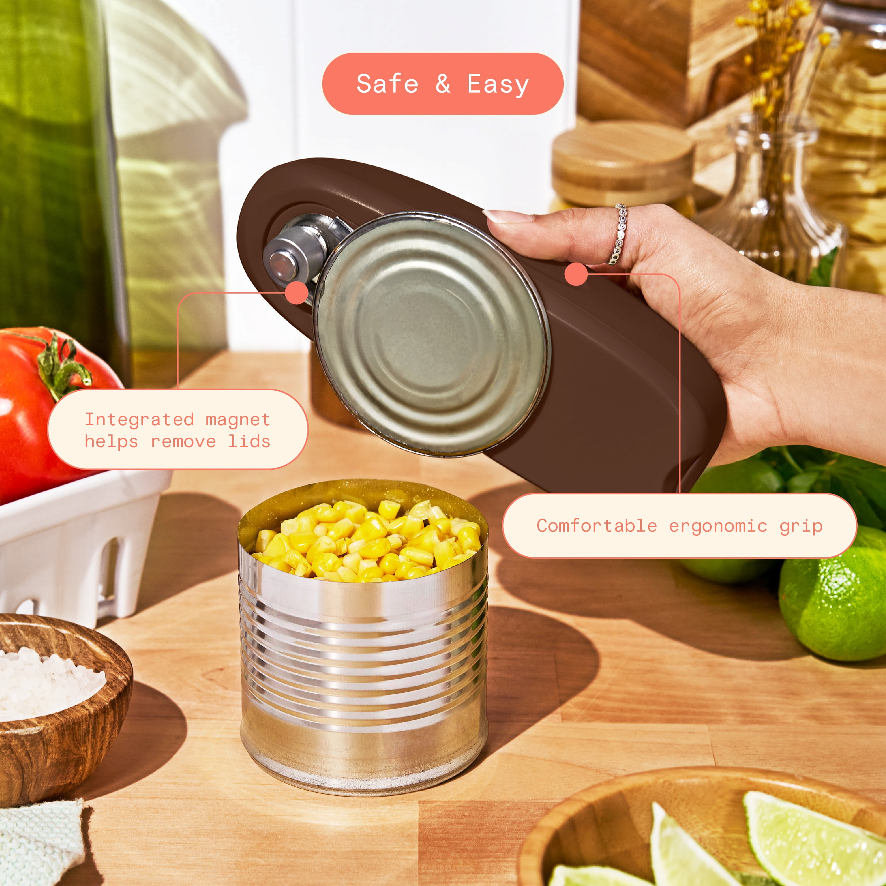 Beautiful Hands-Free Automatic Battery Powered Electric Can Opener, Chocolate by Drew Barrymore