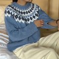 thumbnail image 4 of Female Fair- Sweater Casual Vintage Crew Neck Knitted Sweater Cute Graphic Fall Fashion Pullover Jumper Tops Blue L, 4 of 10