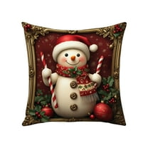 chaungfeng Christmas Linen Pillow Cover, Christmas Reindeer Snowman Printed Pattern Decorative Sofa Cushion Cases, 45x45cm Holiday Decor, Soft Fabric, for Living Room, Bedroom, Chair