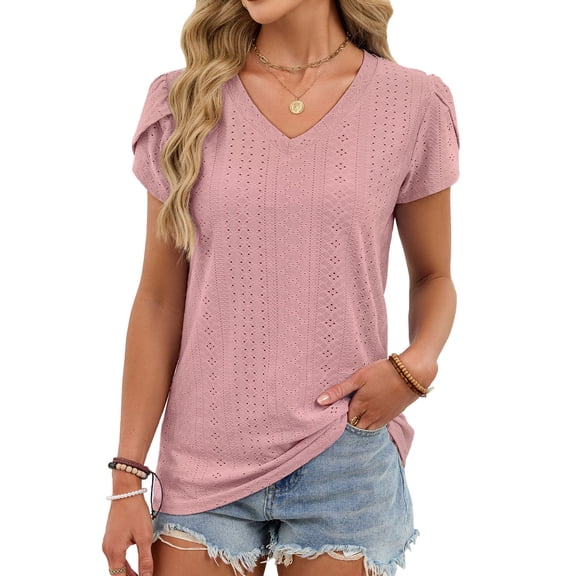 Kukoosong Women's Casual Solid Color V-Neck Short Sleeve Crop T-Shirt Pull-On Slim Fit for Summer Fashion Comfortable Women's T-Shirts