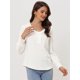 thumbnail image 2 of Blusa Informal de Manga Larga con Cuello En V y Volantes para Mujer Allegra K Blanco M, 2 of 6