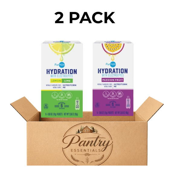 PurAqua Passion Fruit and Lemon Lime Hydration with Electrolyte Drink Mix, 6 count ,2 Pack Variety