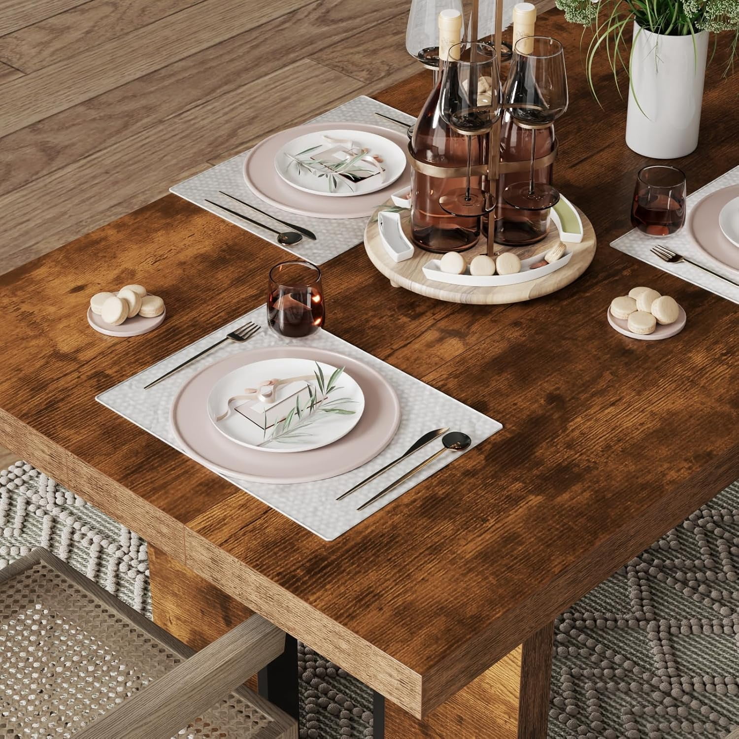 71" Rustic Farmhouse Dining Table for 6-8 People, Rectangular Thick Wood Kitchen Table with Heavy Duty Legs, Large Dinner Table for Dining Room, Kitchen, or Home (Rustic Finish)