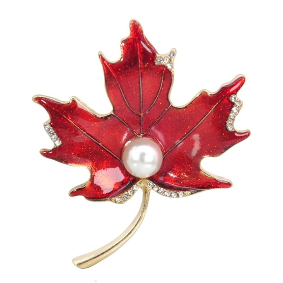 Gyn&Joy Maple Leaf Crystal, Rhinestone, Faux Pearl Brooch Pin