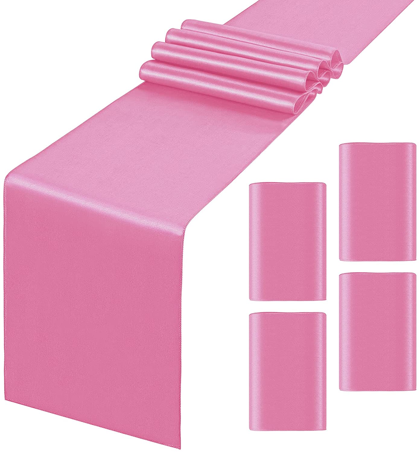 5 Pieces Satin Wedding Table Runner 12 x 108 Inches Pink Satin Dinner Party Table Runner Bright