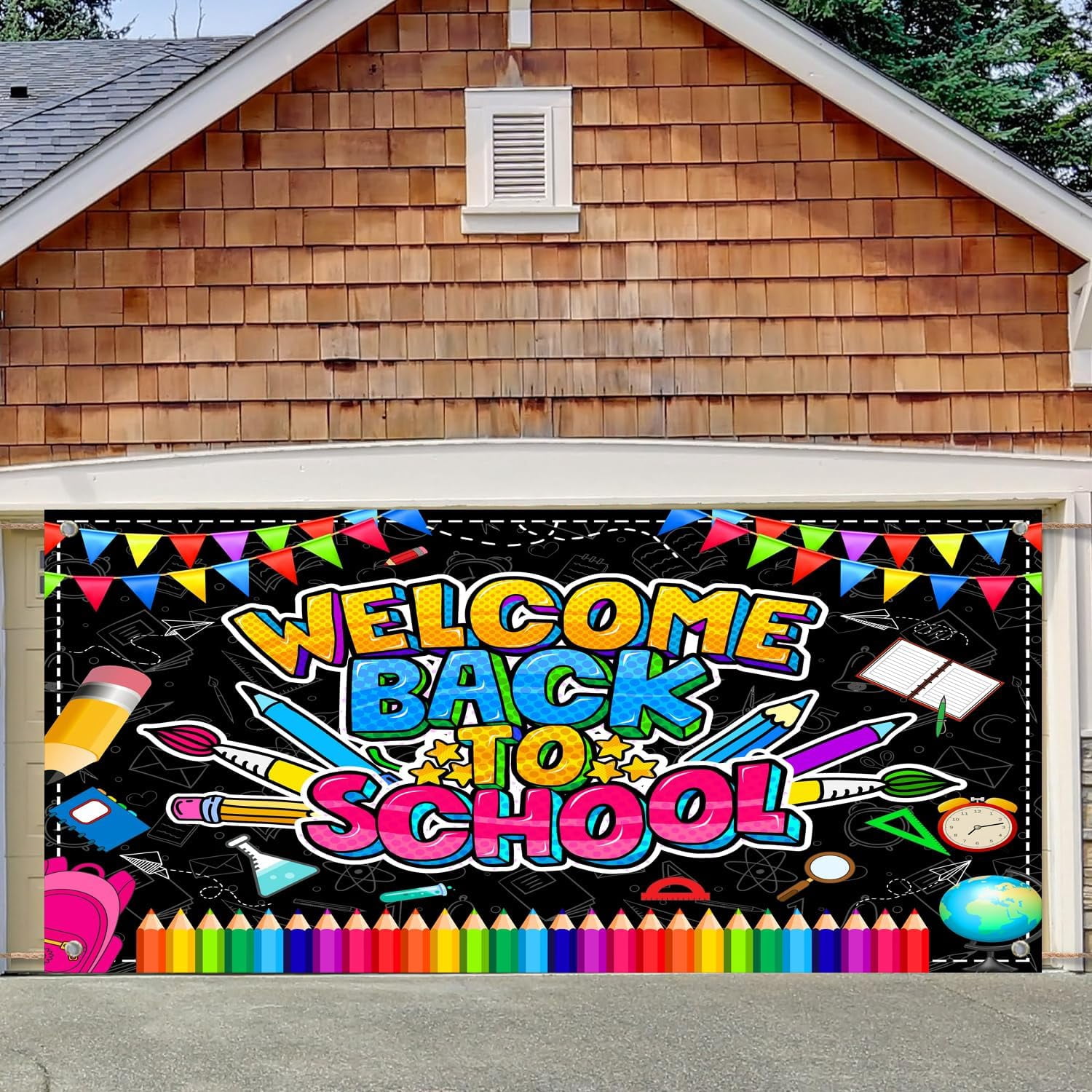 Back To School Banner – 6x2,9 Ft Türdeko Für Klassenzimmer Mit Willkommens-Gruß & Buntstiften