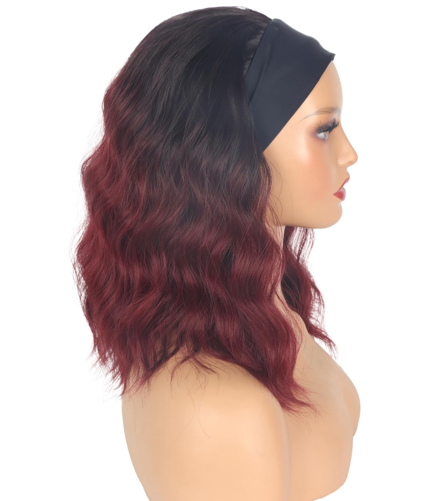 Black Headband Wigs With Brown Highlights For Women 14 Inch Wavy Heat Resistant Synthetic Soft Light Natural Looking Hair Replacement Wigs