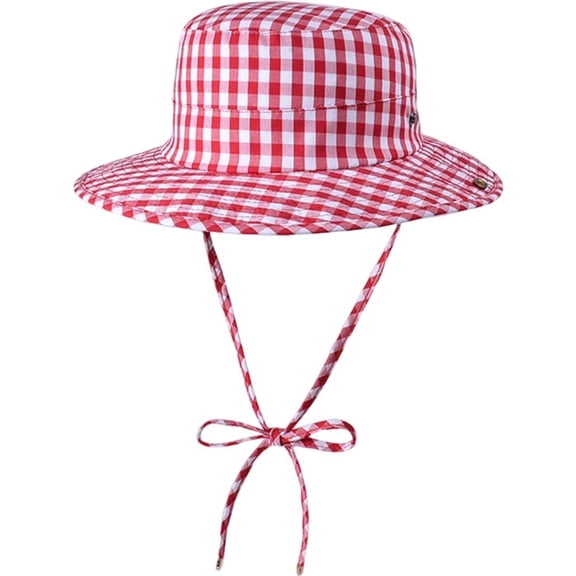 Jiibva Women Red Plaid Bucket Hat Cute Fisherman Hats Spring Summer Sun Protection Beach Hat Travel Beach Sun Hats for Outdoor