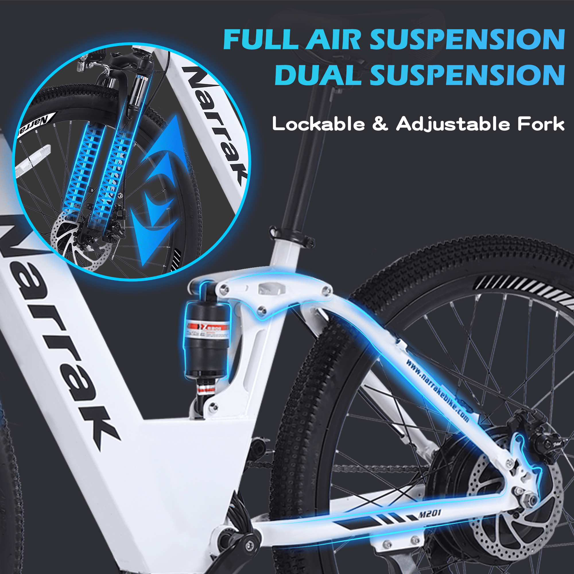 Narrak 26" Electric Bike for Adults, 750W Motor, 48V Built-in Battery Adult Electric Bicycles, Full Suspension Electric Mountain Bike, Step-Over/Thru E Bike,7 Speed