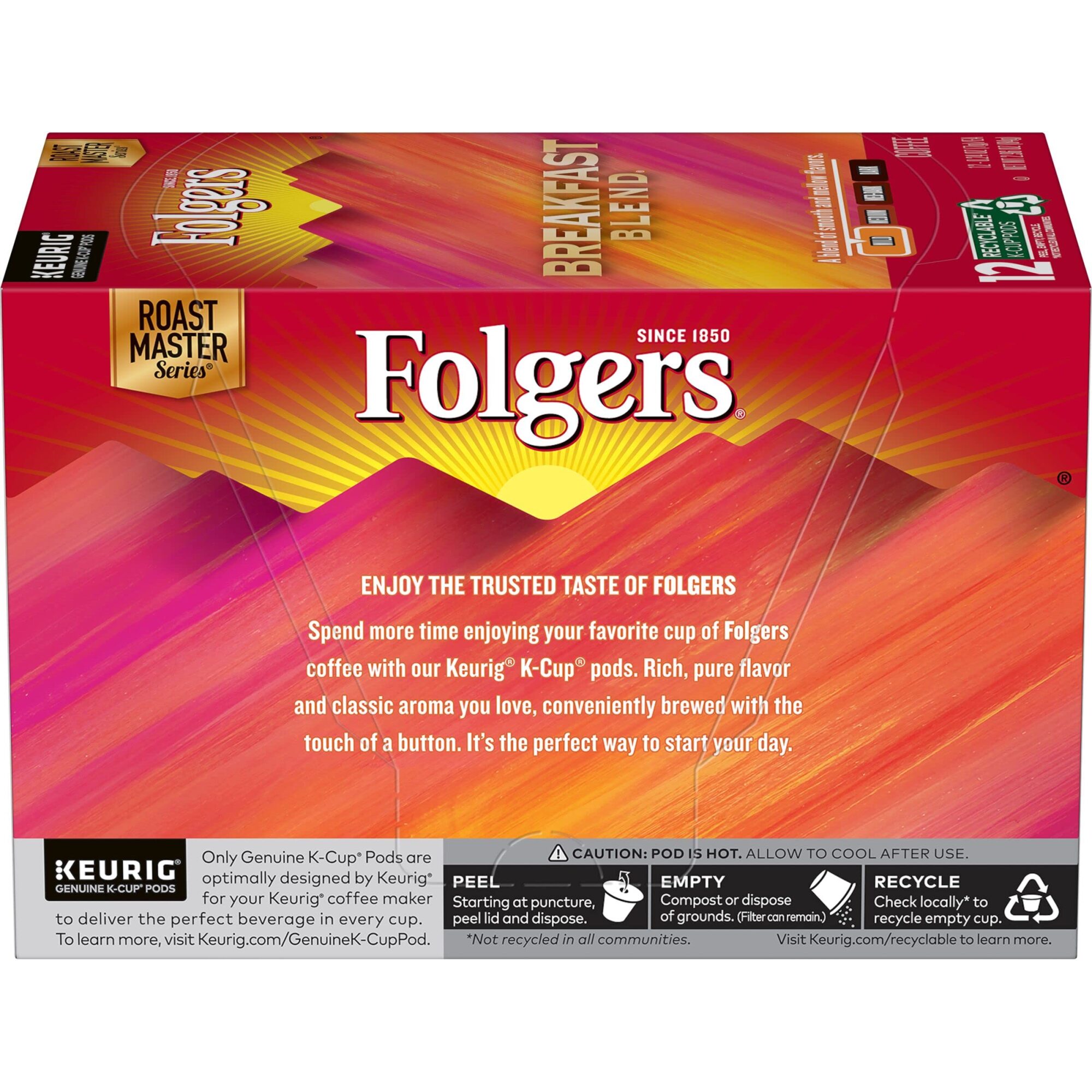 Folgers Breakfast Blend Keurig k-Cup Pods Mild Roast Coffee 12 Count (Pack of 6)