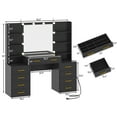 thumbnail image 5 of Black Vanity Desk with Mirror & LED Lights, Glass Top Vanity Desk with Charging Station & Compartment Storage Drawers, 55" Large Makeup Vanity Table with 9 Drawers & 6 Shelves, 5 of 8