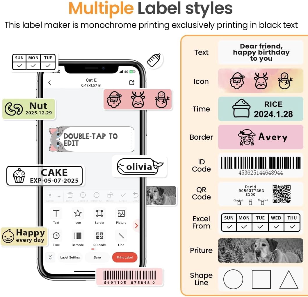 Label Maker, D30 Bluetooth Mini Label Maker Machine, Portable Thermal Printer Small Rechargeable Labeler for Kids School Classroom Teacher Supplies, Home Office Labeler Works with Tablet/Phone