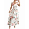 thumbnail image 3 of Elegant Womens Floral Print Hem Long Maxi Dress Summer Casual Boho Chic Beach Party Evening Gown White XXL, 3 of 9