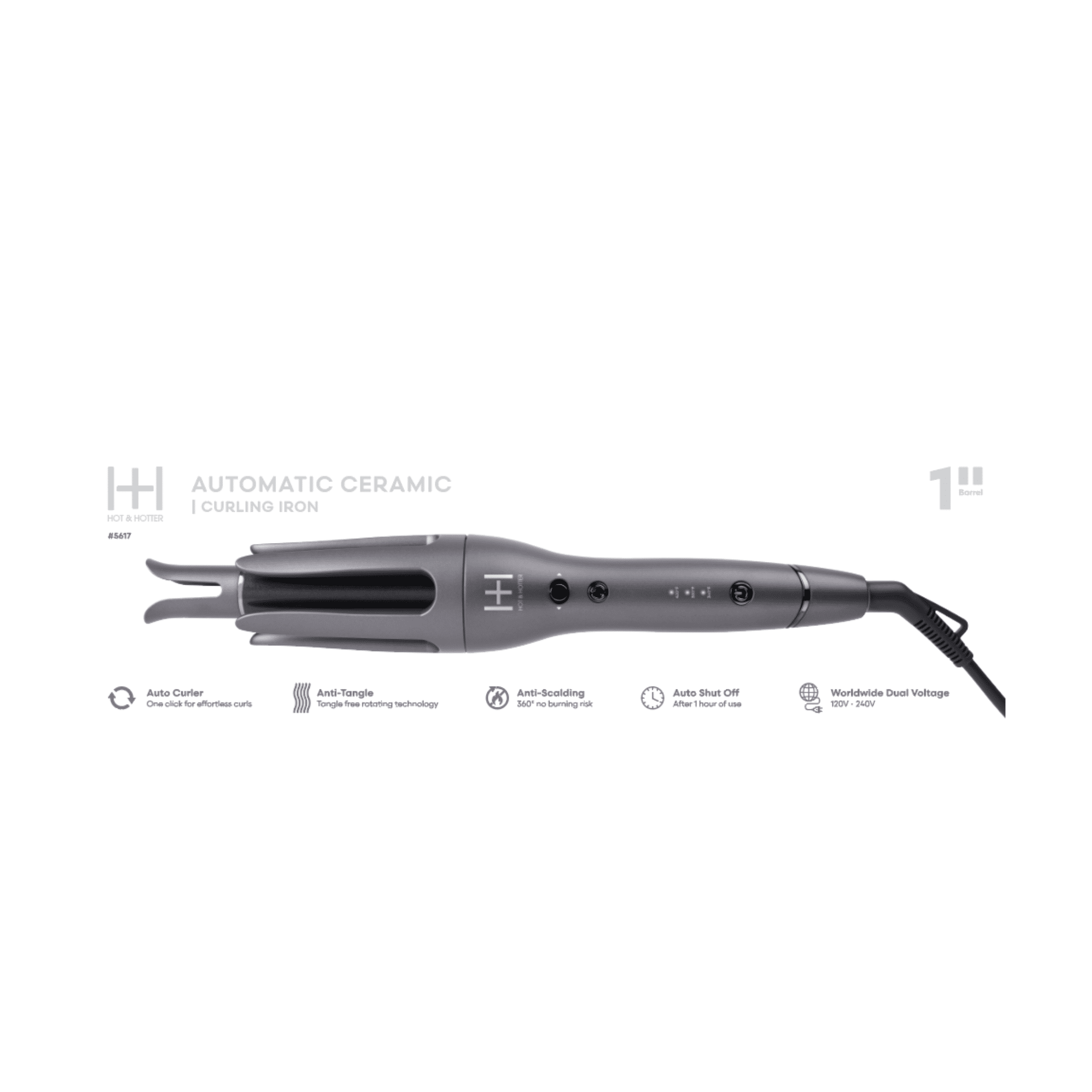 Hot & Hotter Ceramic Auto Curler 1 Inch, 1 Count, Grey