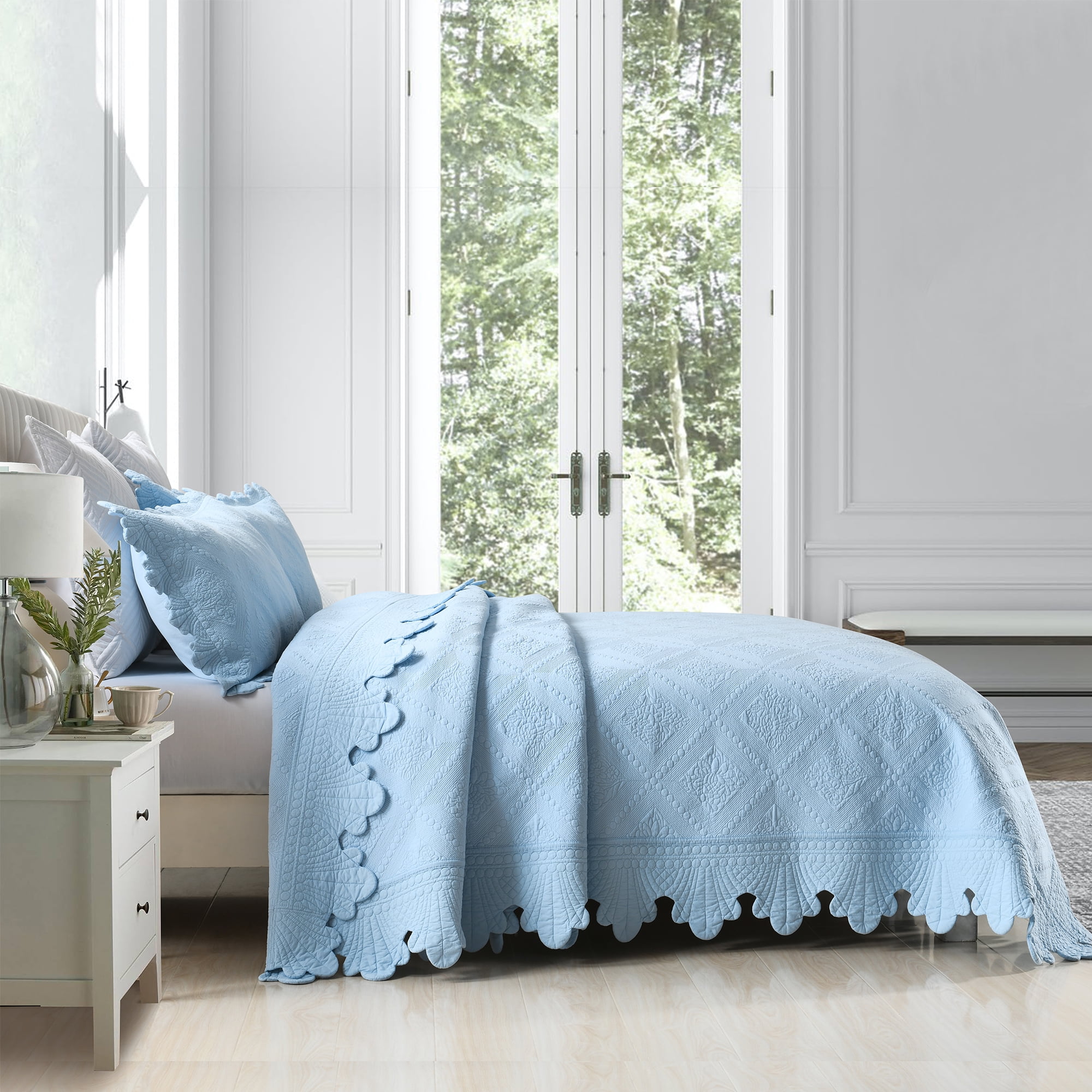 MarCielo 3Pcs 100% Cotton Oversized Quilt Bedspread Coverlet Set TK
