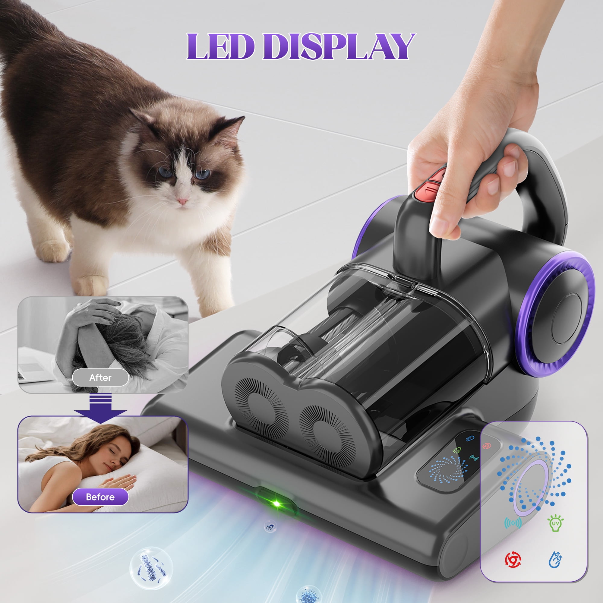 WHALLULTRA Mattress Vacuum Cleaner with 253.7nm UV-C Light, Bed Mattress Vacuum Cleaner , Hepa Filter & Ultrasonic, Handheld Vacuum Corded for Bed, Sofa, Couch, Crib