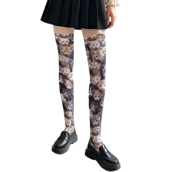 Huhudde Over the Knee Highs Socks,Cosplay Thigh Highs Stockings Cats Printed Long Boot Stockings Lolitas Thigh Highs Socks