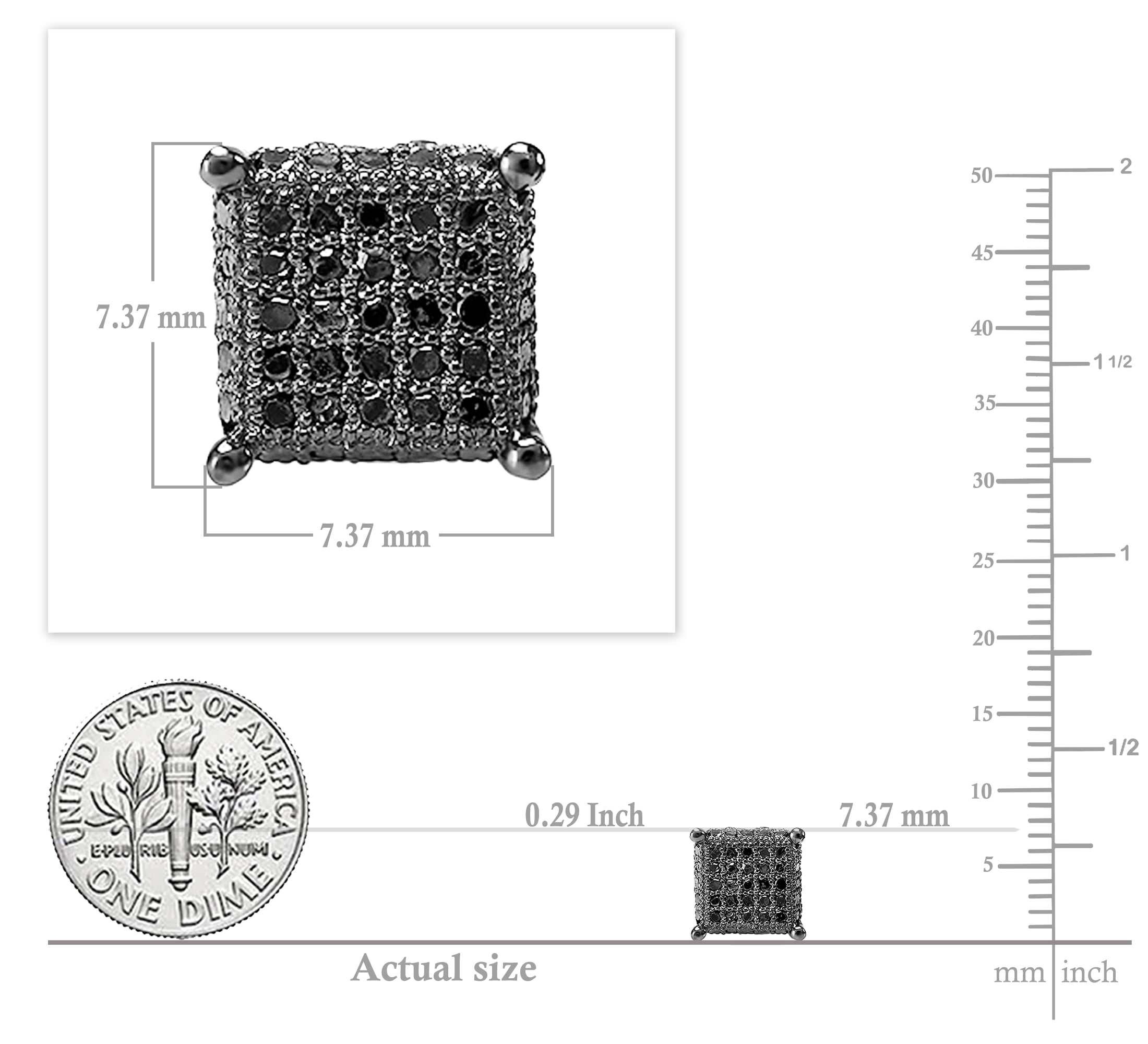 Dazzlingrock Collection 0.25 Ctw Round Black Diamond 7.37mm Hip Hop Stud (1Pc Only) in Black Plated 925 Sterling Silver, Screw Back,Unisex Design Ladies,Mens Real Diamond Earrings