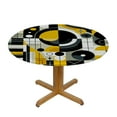 thumbnail image 3 of Nawypu  Yellow Geometric Pattern Fitted Round Tablecloth Waterproof Table Cloth with Elastic Edge Wipe Clean Table Cover for Indoor Outdoor, 3 of 7
