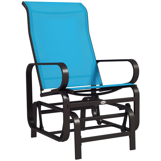 Outsunny Outdoor Mesh Glider Chair for Porch Garden Patio, Brown/Blue