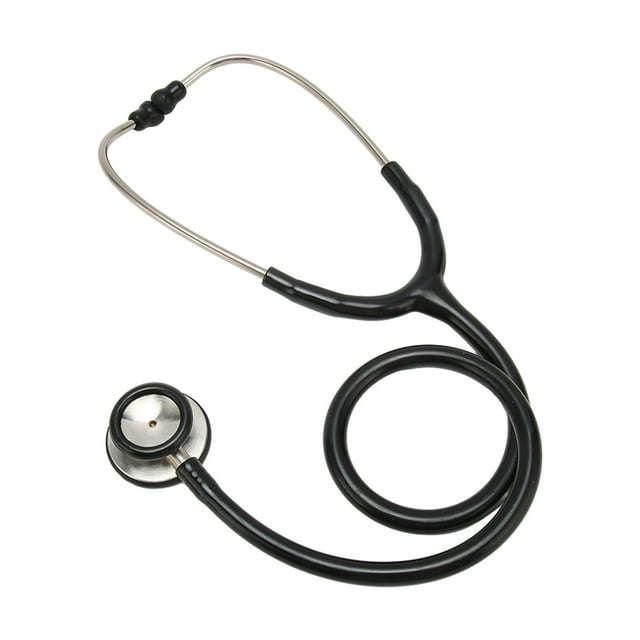 Teaching Stethoscope with double head design, featuring soft ear plugs and stainless steel construction. Includes an ultra-thin fiber diaphragm for amplifying heart and lung sounds, ideal for diagnostics and medical screening. Suitable for professional and student use. Comes with a storage box, instruction manual, additional earplugs, and a diaphragm.