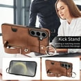 thumbnail image 3 of for Samsung Galaxy A14 5G Wallet Case with Card Holder, Hand Wrist Strap Loop Holder Kickstand, Finger Grip Ring Buckle PU Leather Double Buttons Shockproof Cover for Samsung Galaxy A14 5G, Brown, 3 of 10