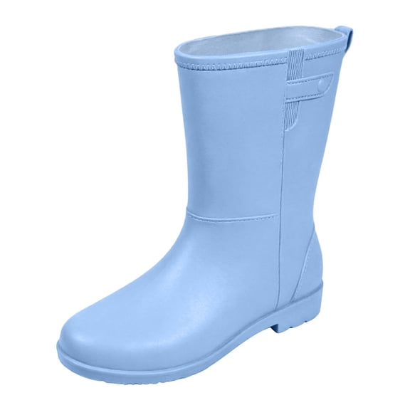 Gpaecead Women Mid Calf Rain Boots Pvc Waterproof Pull On Rubber Sole Shoes For Daily Outdoor Casual Wear, Blue