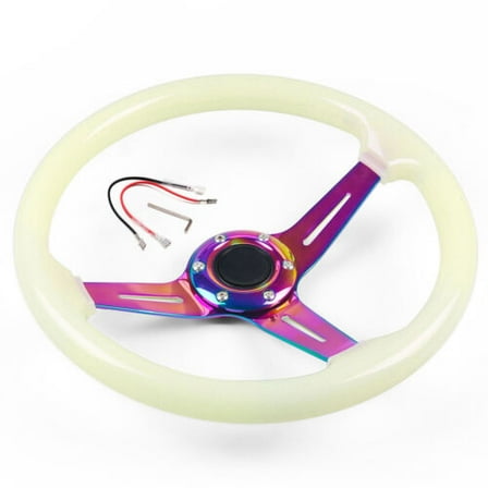 350mm 14inch Universal ABS Deep Dish Racing Steering Wheel Neo Chrome & Luminous