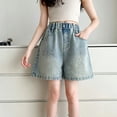 thumbnail image 3 of XXWXYD Kids Girls Jean Shorts Baggy Cuffs Elastic High Waist Denim Shorts Toddler Vintage Distressed Summer Jorts with Pockets Girls Baggy Denim Shorts Back-to-School, 3 of 8