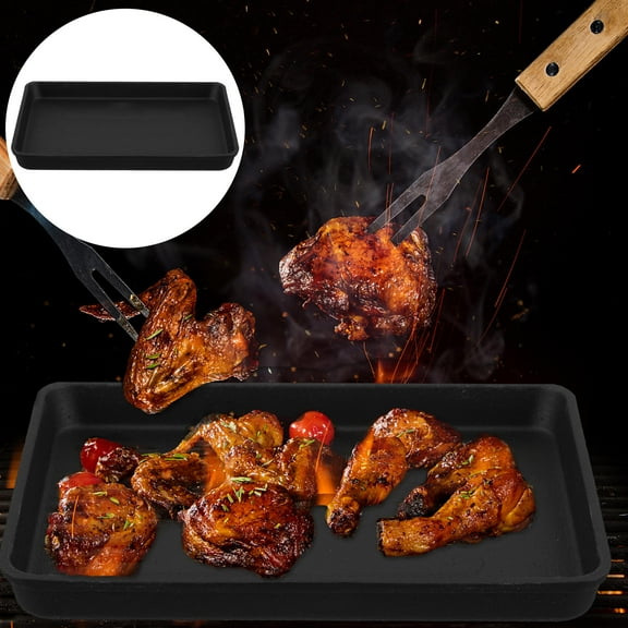 SOPOTUTU Grilling Tray Black Rectangular Outdoor Barbecue Tool 1Set 9.1X6.7X0.8In