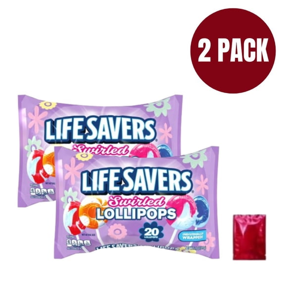Life Savers Easter Swirl Lollipops, 7.1 oz Bag (Pack of 2) with BONUS LaPrima Morceau Bonbon – Individually Wrapped Cherry, Blueberry, Strawberry & Orange Vanilla Pops