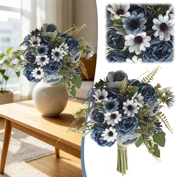 Artificial Peony Flowers, Silk Peony Arrangement for Vase Wedding Home Decor, Navy