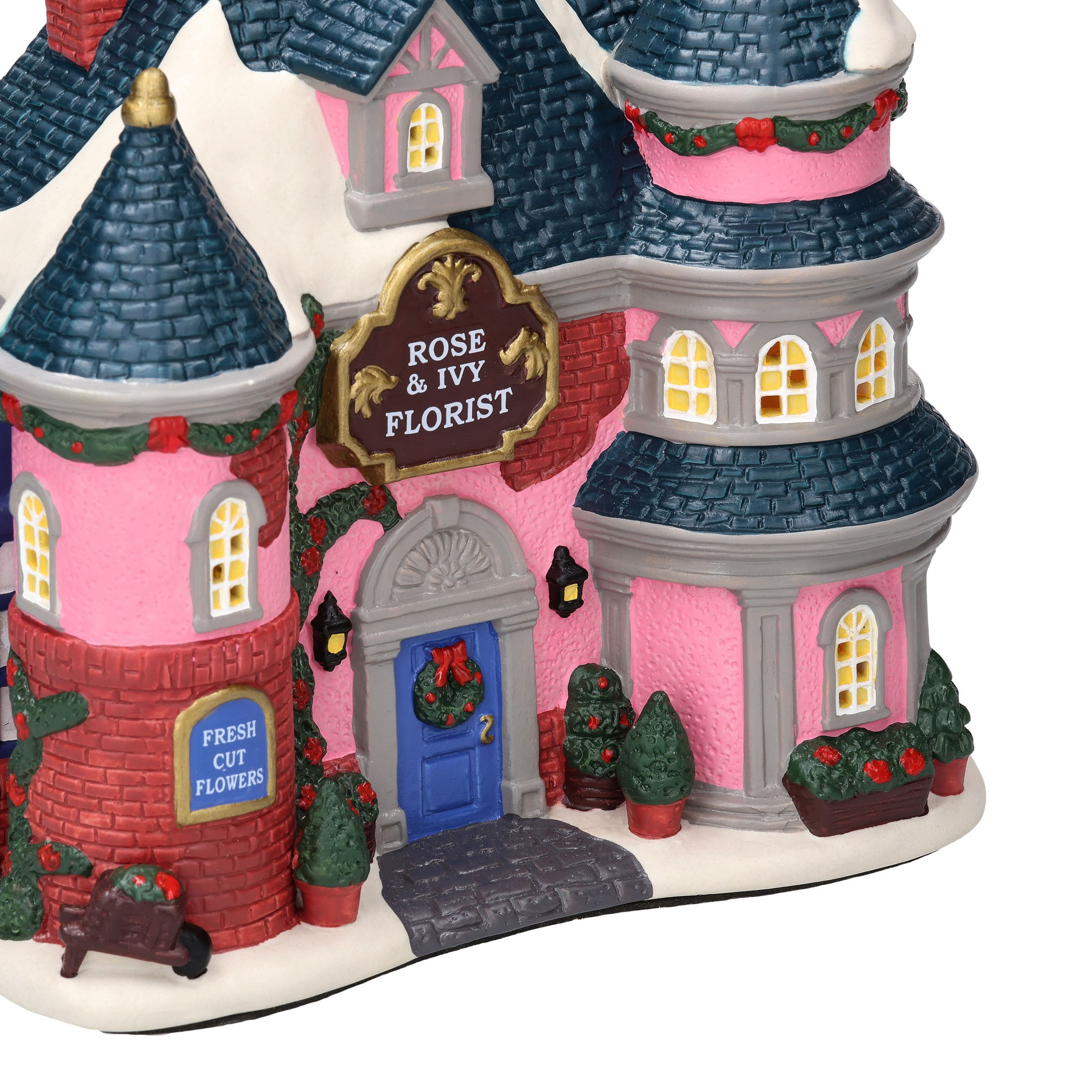 Light-Up Porcelain Rose and Ivy Florist Christmas Village Building, Multicolor, 7.75", by Holiday Time