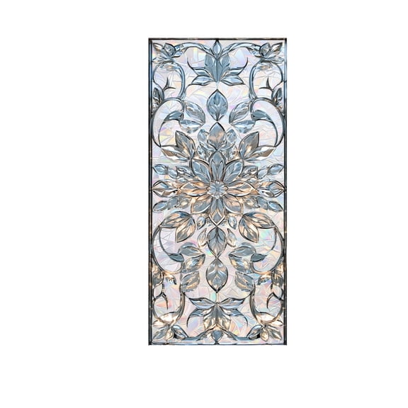 Vintage European Style Colorful Stained Glass Window Film, Non Adhesive Removable Light Filtering Window Cling, Luxury Art Glass Decal for Home Bedroom Living Room Balcony Indoor Decor
