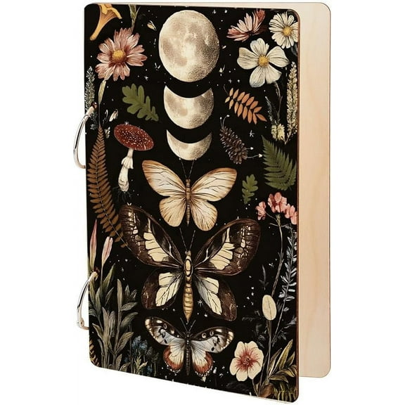 1set Moon ases Greeting Card Organizer Planning Book Binder Card Keeper Butterfly Cards Holder Wooden Keeper Binder oto Album 2-Rings Cover Keepsake for Birthday Wedding Holiday Gifts