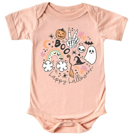 

Spooky Things Shirts and Bodysuits for Baby and Toddler Youth Girls Halloween Outfits Peach Bodysuit 24 Months