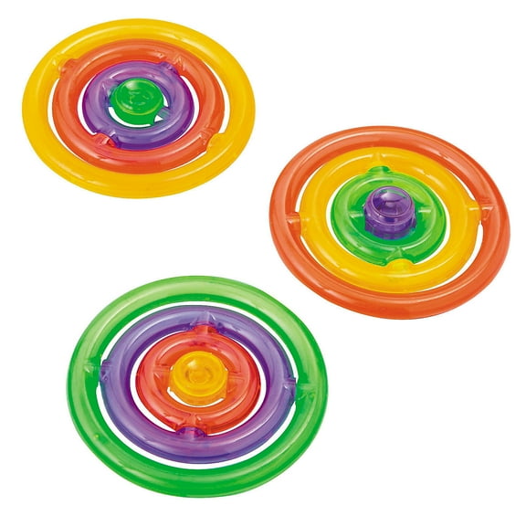 Fun Express 3 1/2" diam. Multicolor Plastic Gyroscope Maze Puzzle Fidget Spinners – 12 Pieces