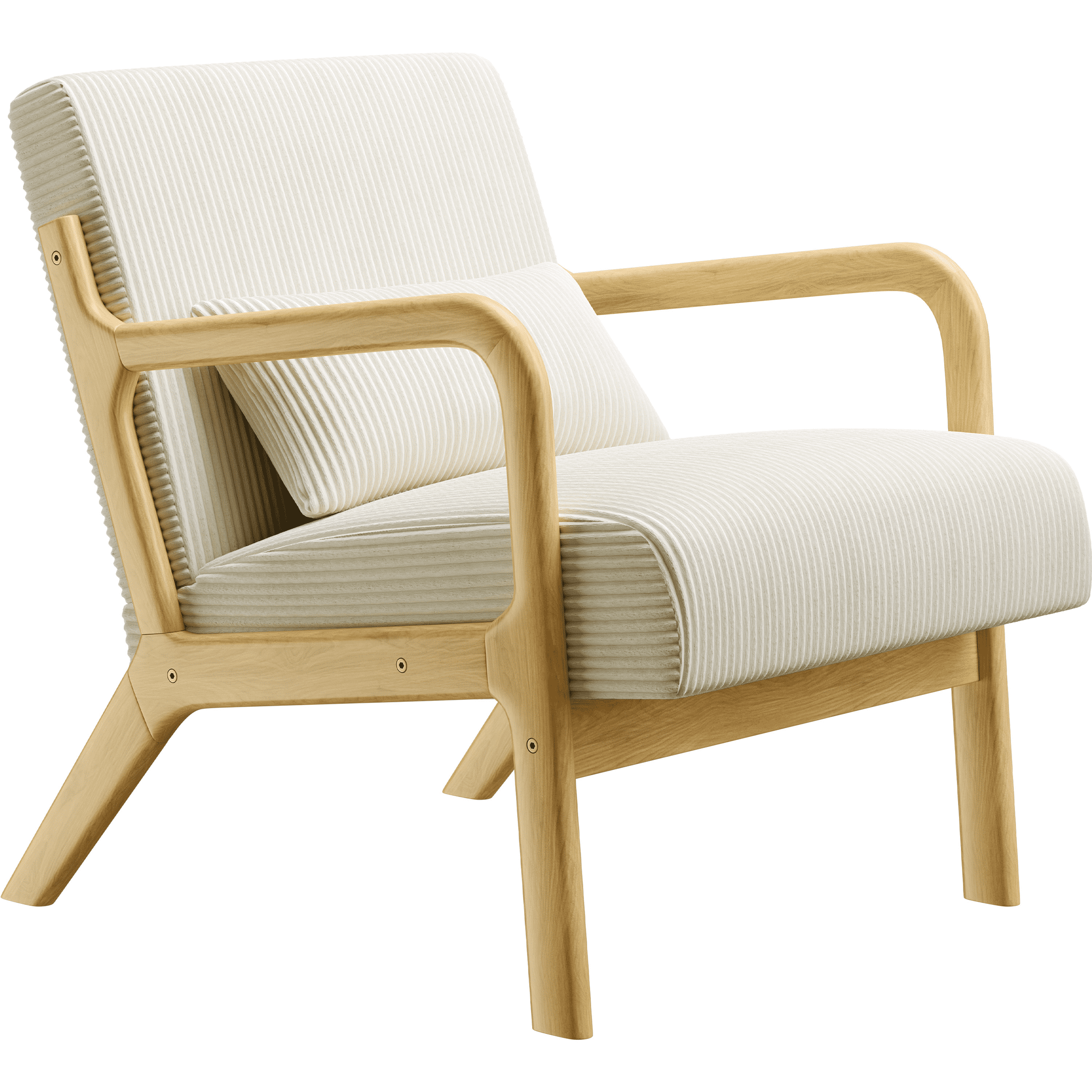 Renwick Mid-Century Corduroy Accent Chair, Modern Armchair with Wood Frame and Pillow for Living Room Bedroom Furniture, Set of 2, Beige