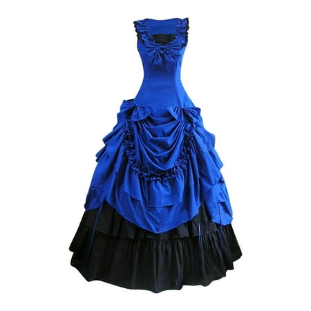 Swuxness Women Sleeveless Vintage Dress Women Maxi Evening Gown Women s Elegant Gothic Sleeveless Heavy Workmanship Long Formal Evening Gown Blue XXXL